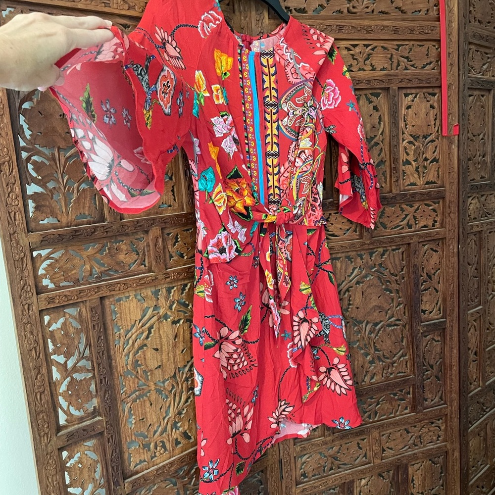 NEW Desigual designer dress red floral dress 38 open chest sexy fun